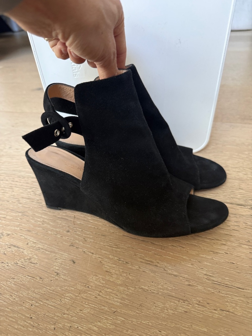 Gianvito Rossi Black Suede Peep-Toe Wedge Sandals
